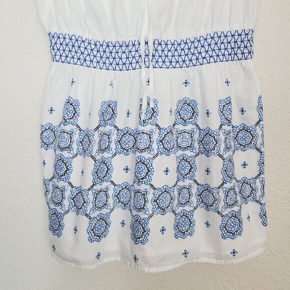 Eddie Bauer Sz Med Sleeveless Peplum Blouse White Blue Cotton Dutch Chinoiserie - Picture 3 of 10